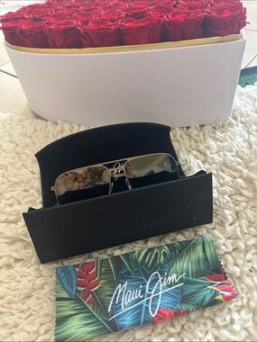 Maui Jim Gold Frame Sunglasses with Green Gradient Lenses and Black Case